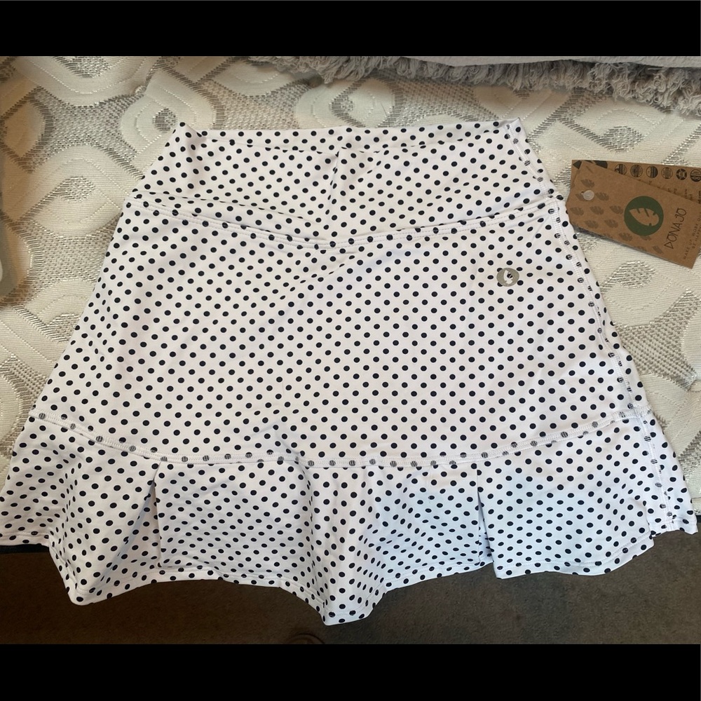 Dona Jo JoJo tennis golf skirt white polka dot NWT